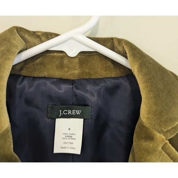 J. Crew Ecole Olive Green Velvet Hook Front Blazer Size 0 - Picture 3 of 7